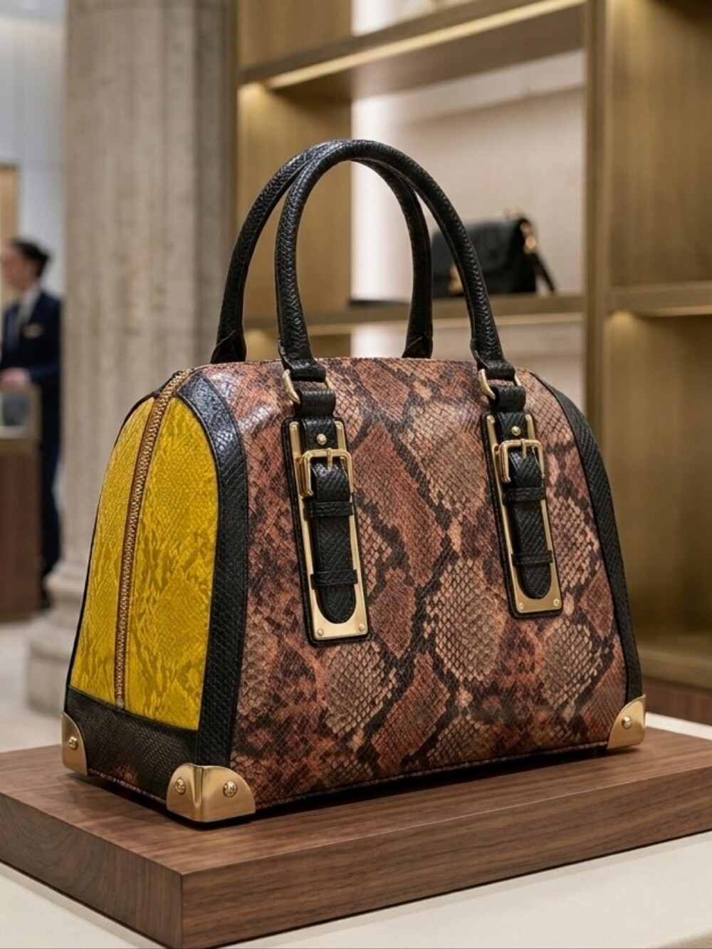 Aldo Y2K Vintage Mobwife Retro Bold Snakeskin Faux Leather Bowling Bag Purse